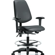 Vinyl Chair - Medium Bench Height with Medium Back, Adjustable Arms, Chrome Foot Ring, & Casters in Carbon Supernova Vinyl - VMBCH-MB-RG-T0-A1-CF-RC-8823