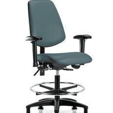 Vinyl Chair - Medium Bench Height with Medium Back, Adjustable Arms, Chrome Foot Ring, & Stationary Glides in Colonial Blue Trailblazer Vinyl - VMBCH-MB-RG-T0-A1-CF-RG-8546