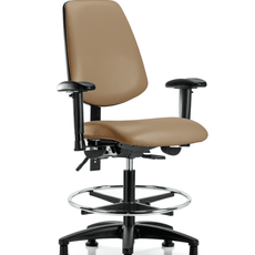 Vinyl Chair - Medium Bench Height with Medium Back, Adjustable Arms, Chrome Foot Ring, & Stationary Glides in Taupe Trailblazer Vinyl - VMBCH-MB-RG-T0-A1-CF-RG-8584
