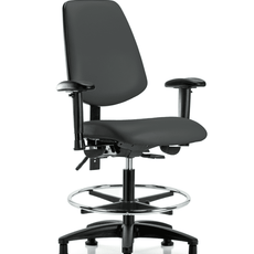Vinyl Chair - Medium Bench Height with Medium Back, Adjustable Arms, Chrome Foot Ring, & Stationary Glides in Charcoal Trailblazer Vinyl - VMBCH-MB-RG-T0-A1-CF-RG-8605