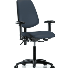 Vinyl Chair - Medium Bench Height with Medium Back, Adjustable Arms, & Casters in Imperial Blue Trailblazer Vinyl - VMBCH-MB-RG-T0-A1-NF-RC-8582