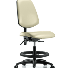 Vinyl Chair - Medium Bench Height with Medium Back, Seat Tilt, Black Foot Ring, & Casters in Adobe White Trailblazer Vinyl - VMBCH-MB-RG-T1-A0-BF-RC-8501