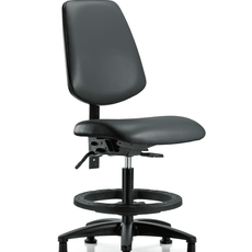 Vinyl Chair - Medium Bench Height with Medium Back, Seat Tilt, Black Foot Ring, & Stationary Glides in Carbon Supernova Vinyl - VMBCH-MB-RG-T1-A0-BF-RG-8823