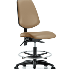 Vinyl Chair - Medium Bench Height with Medium Back, Seat Tilt, Chrome Foot Ring, & Casters in Taupe Trailblazer Vinyl - VMBCH-MB-RG-T1-A0-CF-RC-8584