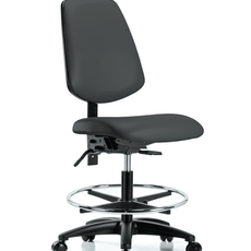 Vinyl Chair - Medium Bench Height with Medium Back, Seat Tilt, Chrome Foot Ring, & Casters in Charcoal Trailblazer Vinyl - VMBCH-MB-RG-T1-A0-CF-RC-8605