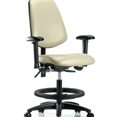 Vinyl Chair - Medium Bench Height with Medium Back, Seat Tilt, Adjustable Arms, Black Foot Ring, & Casters in Adobe White Trailblazer Vinyl - VMBCH-MB-RG-T1-A1-BF-RC-8501