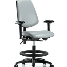 Vinyl Chair - Medium Bench Height with Medium Back, Seat Tilt, Adjustable Arms, Black Foot Ring, & Casters in Dove Trailblazer Vinyl - VMBCH-MB-RG-T1-A1-BF-RC-8567