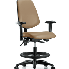 Vinyl Chair - Medium Bench Height with Medium Back, Seat Tilt, Adjustable Arms, Black Foot Ring, & Casters in Taupe Trailblazer Vinyl - VMBCH-MB-RG-T1-A1-BF-RC-8584