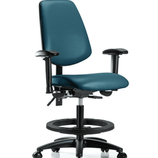 Vinyl Chair - Medium Bench Height with Medium Back, Seat Tilt, Adjustable Arms, Black Foot Ring, & Casters in Marine Blue Supernova Vinyl - VMBCH-MB-RG-T1-A1-BF-RC-8801