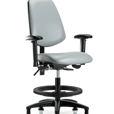 Vinyl Chair - Medium Bench Height with Medium Back, Seat Tilt, Adjustable Arms, Black Foot Ring, & Stationary Glides in Dove Trailblazer Vinyl - VMBCH-MB-RG-T1-A1-BF-RG-8567