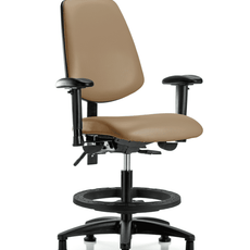 Vinyl Chair - Medium Bench Height with Medium Back, Seat Tilt, Adjustable Arms, Black Foot Ring, & Stationary Glides in Taupe Trailblazer Vinyl - VMBCH-MB-RG-T1-A1-BF-RG-8584