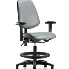 Vinyl Chair - Medium Bench Height with Medium Back, Seat Tilt, Adjustable Arms, Black Foot Ring, & Stationary Glides in Sterling Supernova Vinyl - VMBCH-MB-RG-T1-A1-BF-RG-8840