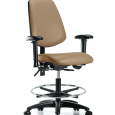 Vinyl Chair - Medium Bench Height with Medium Back, Seat Tilt, Adjustable Arms, Chrome Foot Ring, & Casters in Taupe Trailblazer Vinyl - VMBCH-MB-RG-T1-A1-CF-RC-8584