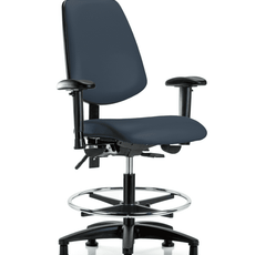 Vinyl Chair - Medium Bench Height with Medium Back, Seat Tilt, Adjustable Arms, Chrome Foot Ring, & Stationary Glides in Imperial Blue Trailblazer Vinyl - VMBCH-MB-RG-T1-A1-CF-RG-8582