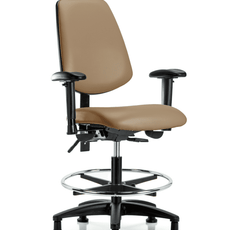 Vinyl Chair - Medium Bench Height with Medium Back, Seat Tilt, Adjustable Arms, Chrome Foot Ring, & Stationary Glides in Taupe Trailblazer Vinyl - VMBCH-MB-RG-T1-A1-CF-RG-8584
