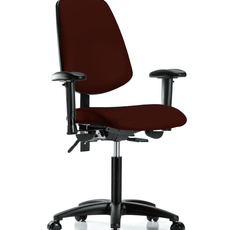 Vinyl Chair - Medium Bench Height with Medium Back, Seat Tilt, Adjustable Arms, & Casters in Burgundy Trailblazer Vinyl - VMBCH-MB-RG-T1-A1-NF-RC-8569