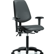 Vinyl Chair - Medium Bench Height with Medium Back, Seat Tilt, Adjustable Arms, & Casters in Carbon Supernova Vinyl - VMBCH-MB-RG-T1-A1-NF-RC-8823