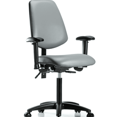 Vinyl Chair - Medium Bench Height with Medium Back, Seat Tilt, Adjustable Arms, & Casters in Sterling Supernova Vinyl - VMBCH-MB-RG-T1-A1-NF-RC-8840