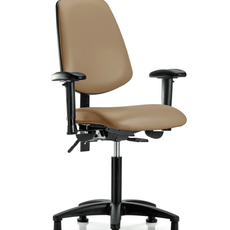 Vinyl Chair - Medium Bench Height with Medium Back, Seat Tilt, Adjustable Arms, & Stationary Glides in Taupe Trailblazer Vinyl - VMBCH-MB-RG-T1-A1-NF-RG-8584
