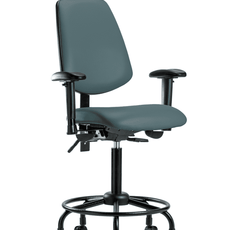 Vinyl Chair - Medium Bench Height with Round Tube Base, Medium Back, Adjustable Arms, & Casters in Colonial Blue Trailblazer Vinyl - VMBCH-MB-RT-T0-A1-RC-8546