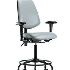 Vinyl Chair - Medium Bench Height with Round Tube Base, Medium Back, Adjustable Arms, & Casters in Dove Trailblazer Vinyl - VMBCH-MB-RT-T0-A1-RC-8567