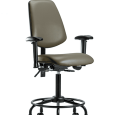 Vinyl Chair - Medium Bench Height with Round Tube Base, Medium Back, Adjustable Arms, & Casters in Taupe Supernova Vinyl - VMBCH-MB-RT-T0-A1-RC-8809