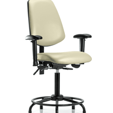 Vinyl Chair - Medium Bench Height with Round Tube Base, Medium Back, Adjustable Arms, & Stationary Glides in Adobe White Trailblazer Vinyl - VMBCH-MB-RT-T0-A1-RG-8501