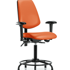 Vinyl Chair - Medium Bench Height with Round Tube Base, Medium Back, Adjustable Arms, & Stationary Glides in Orange Kist Trailblazer Vinyl - VMBCH-MB-RT-T0-A1-RG-8613