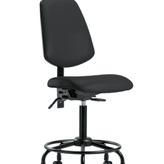 Vinyl Chair - Medium Bench Height with Round Tube Base, Medium Back, Seat Tilt, & Casters in Black Trailblazer Vinyl - VMBCH-MB-RT-T1-A0-RC-8540