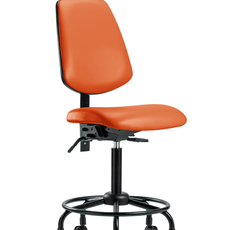 Vinyl Chair - Medium Bench Height with Round Tube Base, Medium Back, Seat Tilt, & Casters in Orange Kist Trailblazer Vinyl - VMBCH-MB-RT-T1-A0-RC-8613