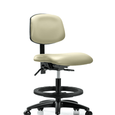 Vinyl Chair - Medium Bench Height with Black Foot Ring & Casters in Adobe White Trailblazer Vinyl - VMBCH-RG-T0-A0-BF-RC-8501
