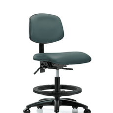 Vinyl Chair - Medium Bench Height with Black Foot Ring & Casters in Colonial Blue Trailblazer Vinyl - VMBCH-RG-T0-A0-BF-RC-8546