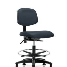 Vinyl Chair - Medium Bench Height with Chrome Foot Ring & Stationary Glides in Imperial Blue Trailblazer Vinyl - VMBCH-RG-T0-A0-CF-RG-8582
