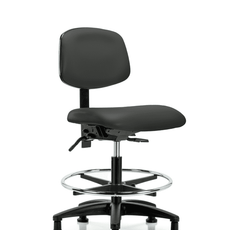 Vinyl Chair - Medium Bench Height with Chrome Foot Ring & Stationary Glides in Charcoal Trailblazer Vinyl - VMBCH-RG-T0-A0-CF-RG-8605