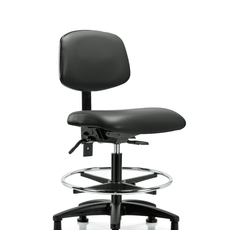 Vinyl Chair - Medium Bench Height with Chrome Foot Ring & Stationary Glides in Carbon Supernova Vinyl - VMBCH-RG-T0-A0-CF-RG-8823