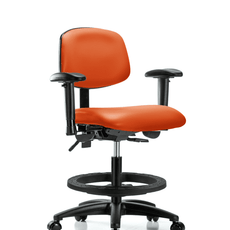 Vinyl Chair - Medium Bench Height with Adjustable Arms, Black Foot Ring, & Casters in Orange Kist Trailblazer Vinyl - VMBCH-RG-T0-A1-BF-RC-8613