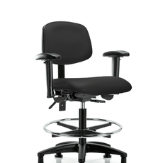 Vinyl Chair - Medium Bench Height with Adjustable Arms, Chrome Foot Ring, & Stationary Glides in Black Trailblazer Vinyl - VMBCH-RG-T0-A1-CF-RG-8540