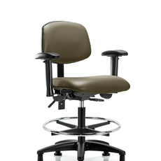 Vinyl Chair - Medium Bench Height with Adjustable Arms, Chrome Foot Ring, & Stationary Glides in Taupe Supernova Vinyl - VMBCH-RG-T0-A1-CF-RG-8809