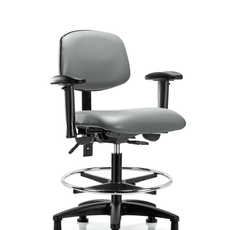 Vinyl Chair - Medium Bench Height with Adjustable Arms, Chrome Foot Ring, & Stationary Glides in Sterling Supernova Vinyl - VMBCH-RG-T0-A1-CF-RG-8840