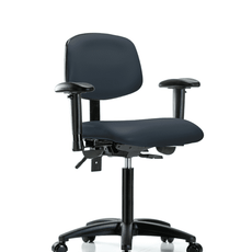 Vinyl Chair - Medium Bench Height with Adjustable Arms & Casters in Imperial Blue Trailblazer Vinyl - VMBCH-RG-T0-A1-NF-RC-8582