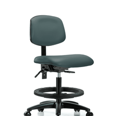 Vinyl Chair - Medium Bench Height with Seat Tilt, Black Foot Ring, & Casters in Colonial Blue Trailblazer Vinyl - VMBCH-RG-T1-A0-BF-RC-8546