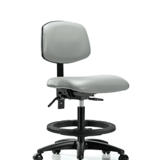 Vinyl Chair - Medium Bench Height with Seat Tilt, Black Foot Ring, & Casters in Dove Trailblazer Vinyl - VMBCH-RG-T1-A0-BF-RC-8567