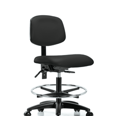 Vinyl Chair - Medium Bench Height with Seat Tilt, Chrome Foot Ring, & Casters in Black Trailblazer Vinyl - VMBCH-RG-T1-A0-CF-RC-8540