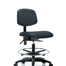 Vinyl Chair - Medium Bench Height with Seat Tilt, Chrome Foot Ring, & Casters in Imperial Blue Trailblazer Vinyl - VMBCH-RG-T1-A0-CF-RC-8582