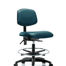 Vinyl Chair - Medium Bench Height with Seat Tilt, Chrome Foot Ring, & Casters in Marine Blue Supernova Vinyl - VMBCH-RG-T1-A0-CF-RC-8801