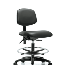 Vinyl Chair - Medium Bench Height with Seat Tilt, Chrome Foot Ring, & Casters in Carbon Supernova Vinyl - VMBCH-RG-T1-A0-CF-RC-8823