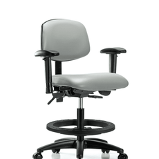 Vinyl Chair - Medium Bench Height with Seat Tilt, Adjustable Arms, Black Foot Ring, & Casters in Dove Trailblazer Vinyl - VMBCH-RG-T1-A1-BF-RC-8567
