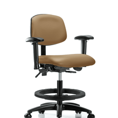 Vinyl Chair - Medium Bench Height with Seat Tilt, Adjustable Arms, Black Foot Ring, & Casters in Taupe Trailblazer Vinyl - VMBCH-RG-T1-A1-BF-RC-8584