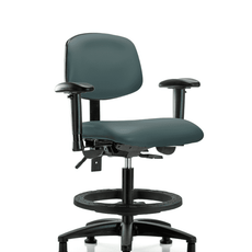 Vinyl Chair - Medium Bench Height with Seat Tilt, Adjustable Arms, Black Foot Ring, & Stationary Glides in Colonial Blue Trailblazer Vinyl - VMBCH-RG-T1-A1-BF-RG-8546