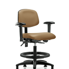 Vinyl Chair - Medium Bench Height with Seat Tilt, Adjustable Arms, Black Foot Ring, & Stationary Glides in Taupe Trailblazer Vinyl - VMBCH-RG-T1-A1-BF-RG-8584